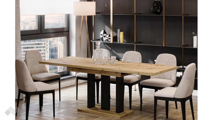 Трапезна маса Апиа разтегателни дъб артисан с черно - изглед 2