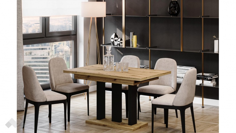 Трапезна маса Апиа разтегателни дъб артисан с черно - изглед 1