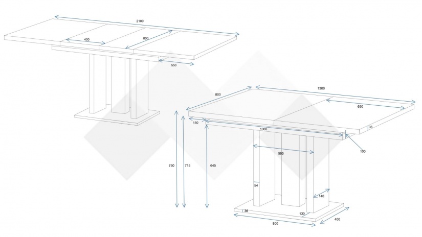 Трапезна маса Апиа разтегателни кашмир с черно - изглед 5