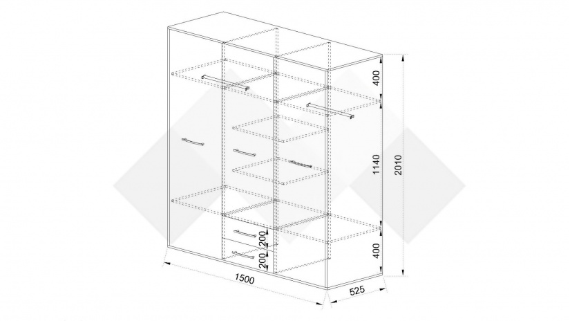 Гардероб Алвин дъб пиемона с горчица - изглед 2