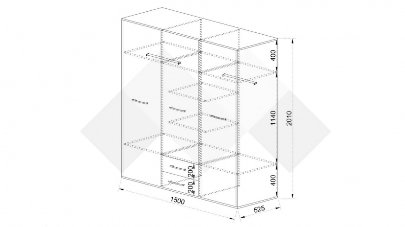 Гардероб Бретани дъб пиемона с розова праскова - изглед 2