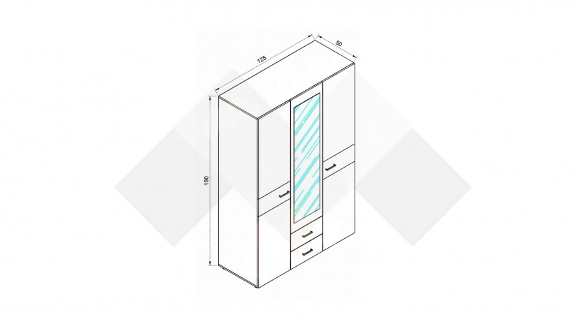 Гардероб Дани трикрилни малта с антрацит - изглед 3