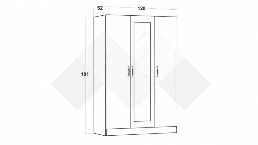 Гардероб Галати трикрилни дъб вотан светъл с антрацит - изглед 3
