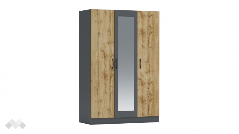 Гардероб Галати трикрилни дъб вотан светъл с антрацит - изглед 1