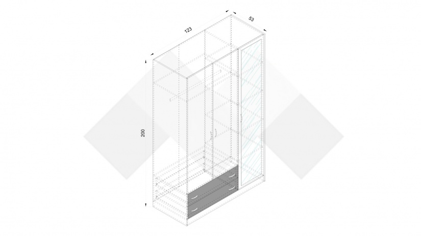 Гардероб Спирит трикрилни малта с антрацит - изглед 3