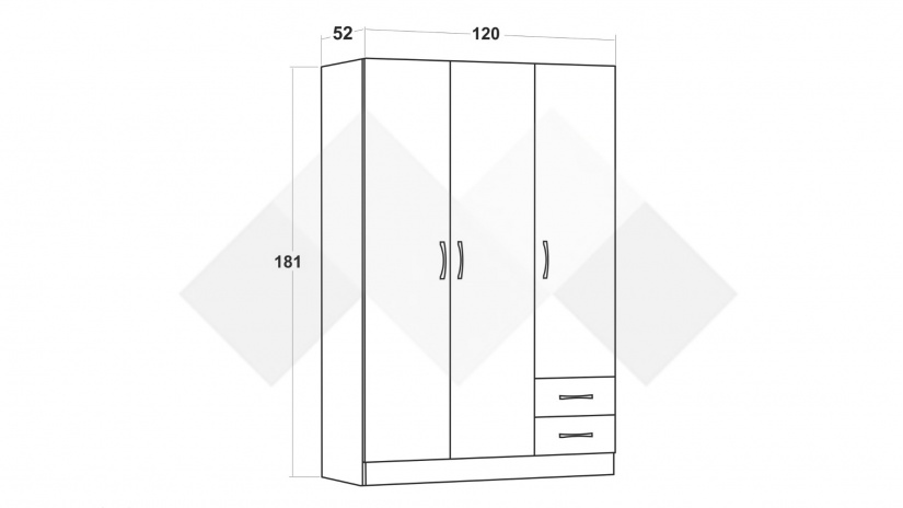Гардероб Галати трикрилни дъб вотан светъл с антрацит - изглед 3