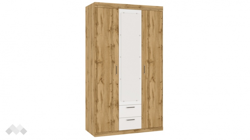 Гардероб Моник трикрилни златен дъб с бяло - изглед 2