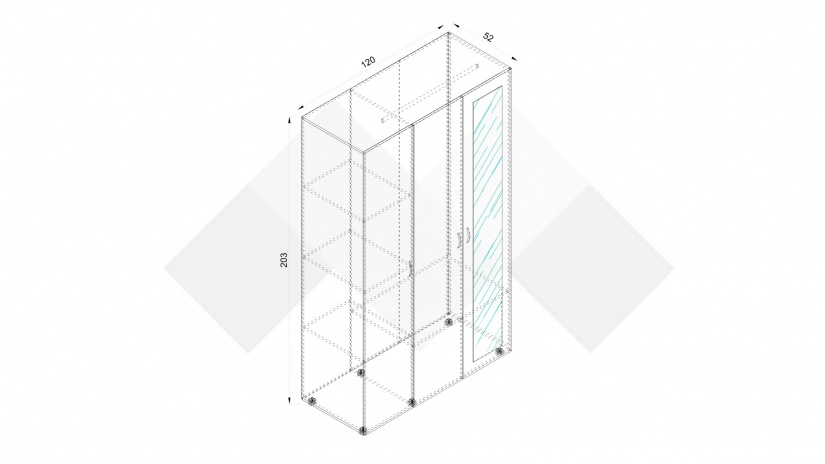 Гардероб Оптима трикрилни малта с антрацит - изглед 3