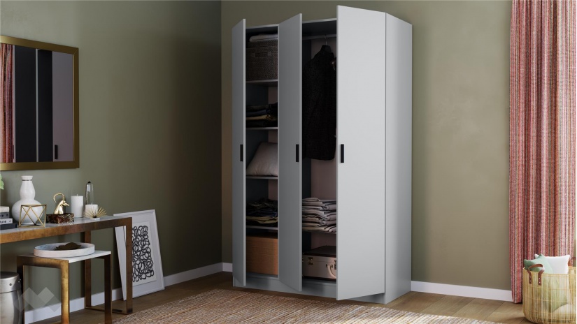 Гардероб Скай трикрилни нардо сив - изглед 2 - МебелМаг Гардероб Скай трикрилни нардо сив - изглед 2