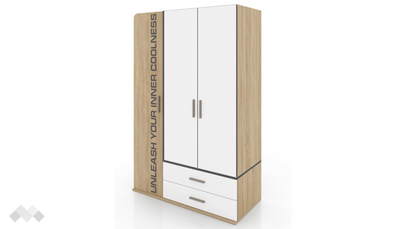 Гардероб Тунис трикрилни тъмна сонома с бяло гладко - изглед 1