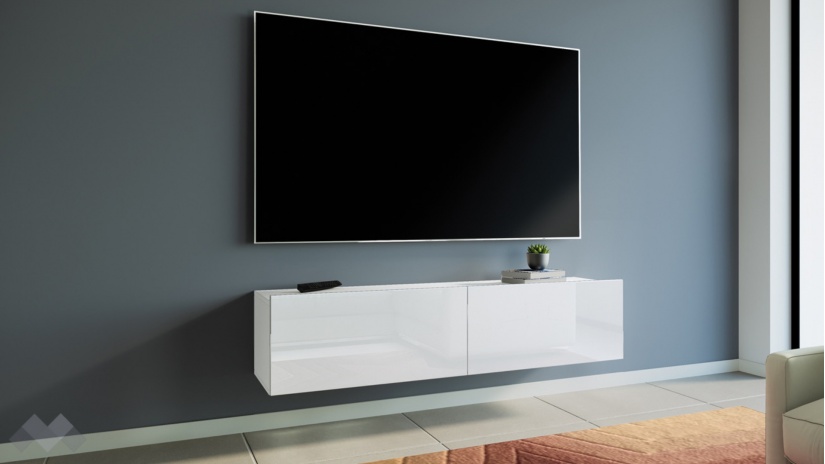 ТВ шкаф Риоли бяло гладко с бял гланц - изглед 2