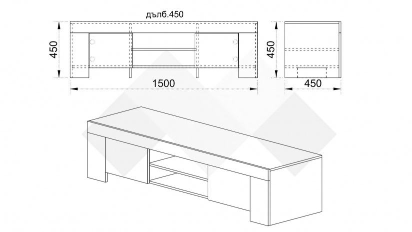 ТВ шкаф Софи бяло гладко с бял гланц - изглед 2