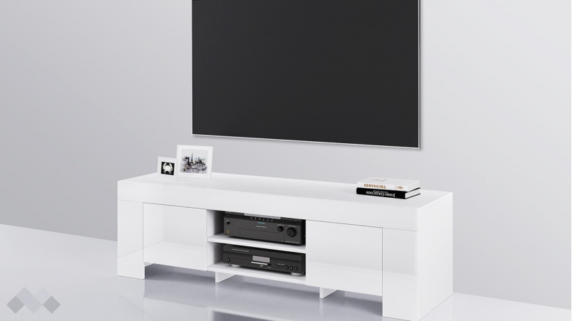 ТВ шкаф Софи бяло гладко с бял гланц - изглед 1
