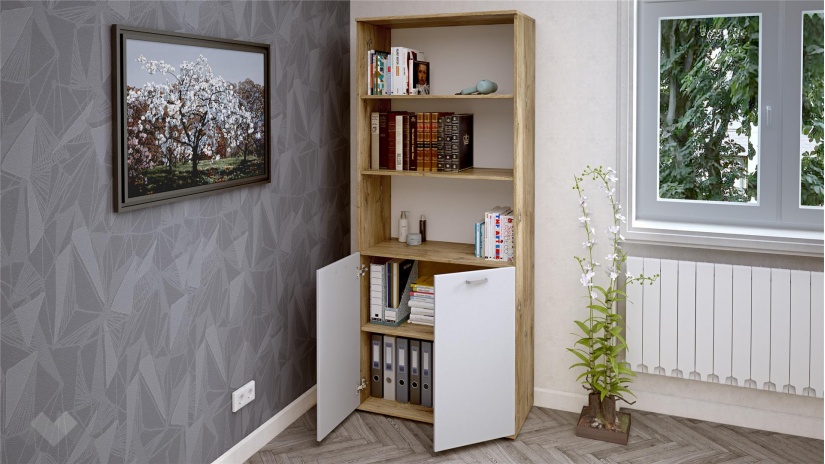 Висок шкаф Селтик келтски дъб със светло сиво - изглед 2