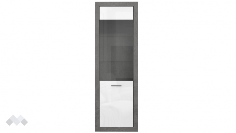 Висок шкаф Требия с витрина сиво с бял гланц - изглед 4
