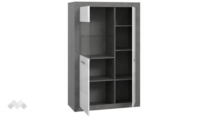 Висок шкаф с две врати Требия с витрина сиво с бял гланц - изглед 5 - МебелМаг Висок шкаф с две врати Требия с витрина сиво с бял гланц - изглед 5