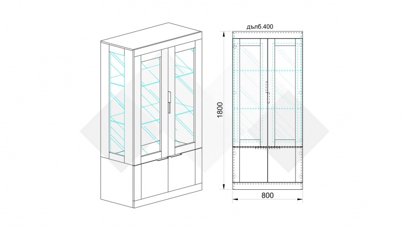 Витрина Лизи сонома арвен - изглед 2 - МебелМаг Витрина Лизи сонома арвен - изглед 2
