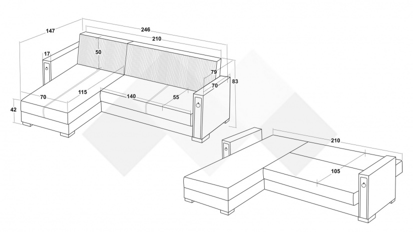 Ъглов диван Дестини универсален ъгъл син - изглед 10