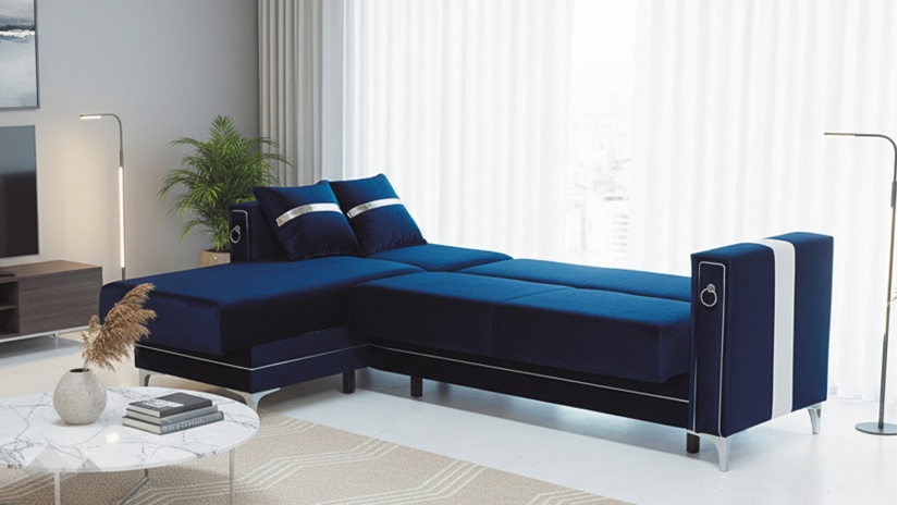 Ъглов диван Дестини универсален ъгъл син - изглед 8