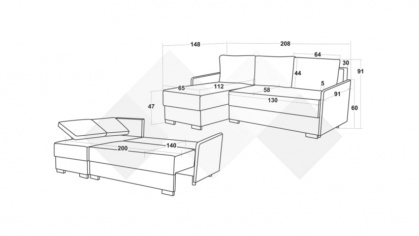 Ъглов диван Бета универсален ъгъл горчица - изглед 11