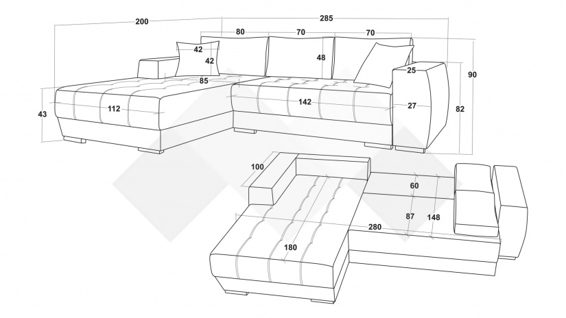 Ъглов диван Бомбай с посока сив - изглед 5