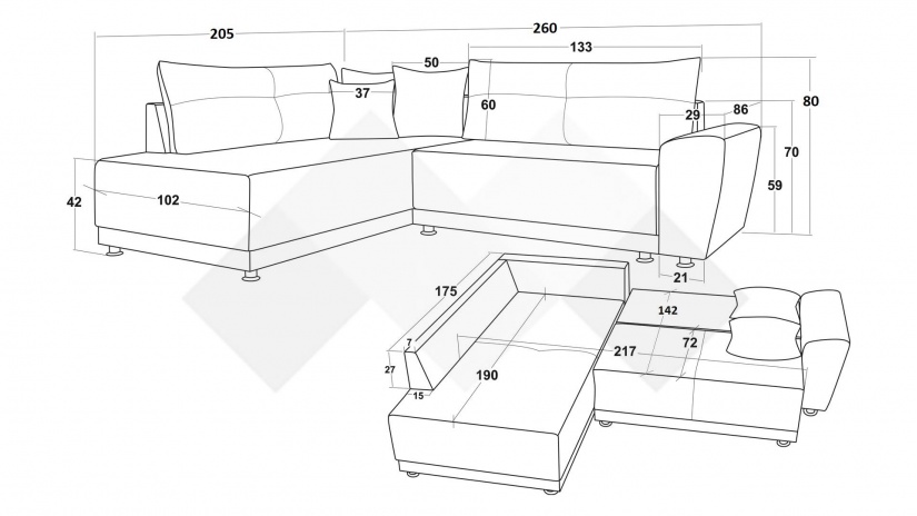Ъглов диван Фабио с посока графит - изглед 5