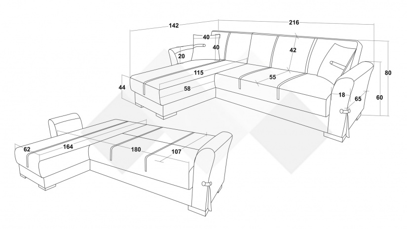 Ъглов диван Флоранс универсален ъгъл сив - изглед 10