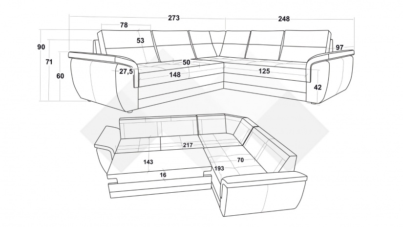 Ъглов диван Моника с посока графит - изглед 4