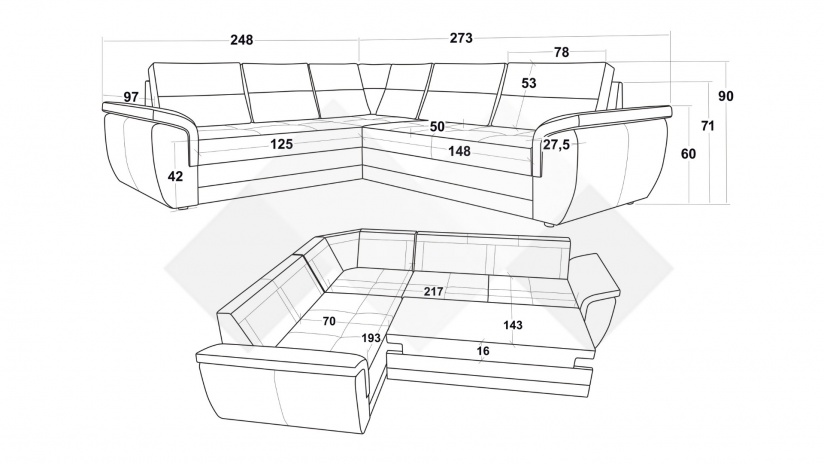 Ъглов диван Моника с посока графит - изглед 4