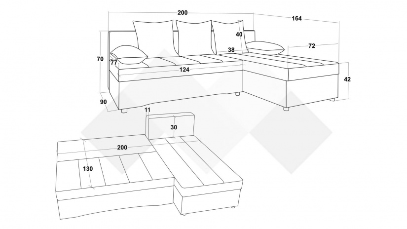 Ъглов диван Селин сив със светло сиво - изглед 11 - МебелМаг Ъглов диван Селин сив със светло сиво - изглед 11