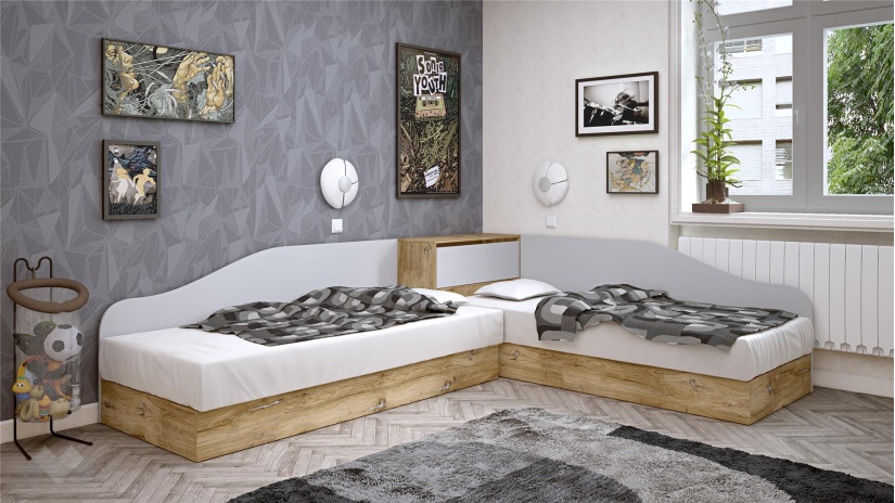 Ъглови легла 82/190 Селтик келтски дъб със светло сиво - изглед 1