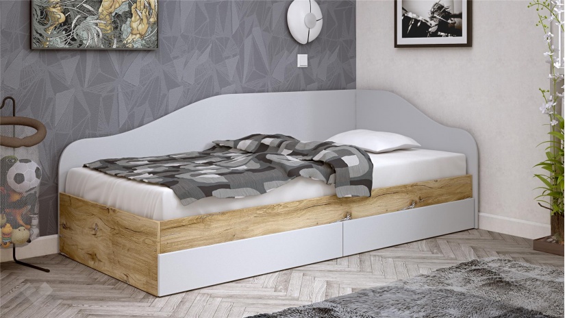 Легло с чекмеджета 90/200 Селтик с включен матрак Бонел 90/200 келтски дъб със светло сиво - изглед 1