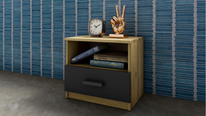 Нощен шкаф Малена светъл вотан с антрацит - изглед 1